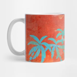 Tropical sunset with blue palm trees Mug